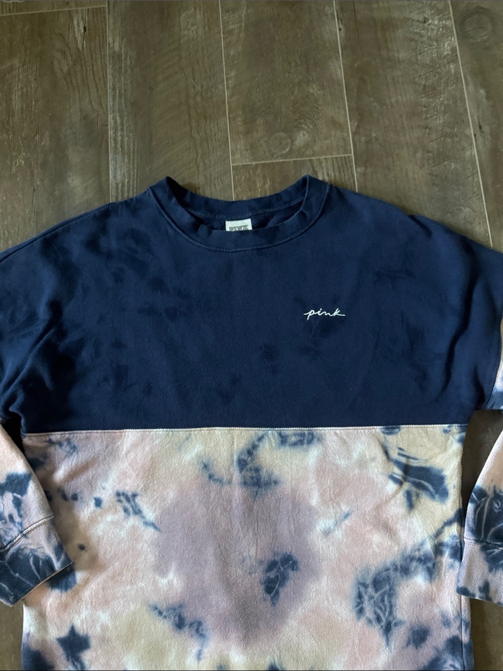PINK Victoria's Secret Navy & Pastel Tie-Dye Crewneck Sweater women